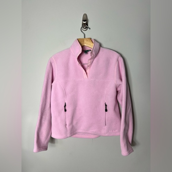 LL Bean Pink Fleece Pullover Quarter Snap Jacket Women’s Size Medium J - Picture 1 of 10